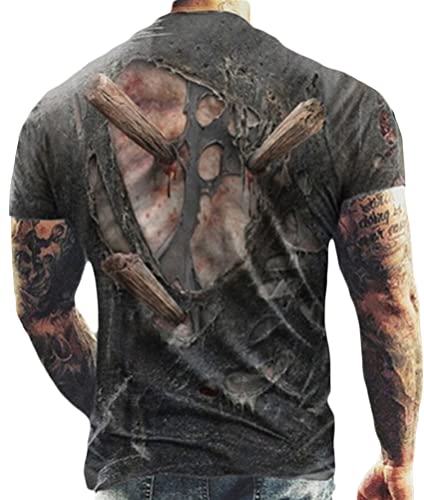 nicticsi Herren Sommer T-Shirt Rundhals 3D Muster Kurzen Ärmels Slim-Fit Shirt Sport Fitness Muscle T-Shirts Fashion Vintage Bedrucktes Freizeithemd Casual Tees Stil6 XXL von nicticsi