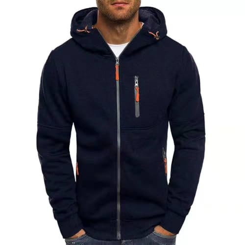 nicticsi Herren Sweatshirtjacke Basic Zip Langarm Hoodie Sport Style Jacke Kapuze mit Kordelzug Sweatshirt Casual Trainingsjacke mit Reißverschlusstasche Klassisch Outdoorjacke A Marineblau XXL von nicticsi