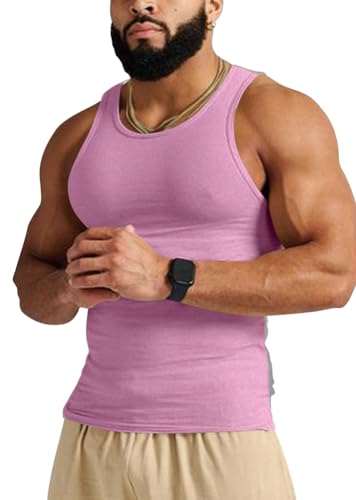 nicticsi Herren Tank Tops Ärmellose U-Ausschnitt Muskelshirt Tankshirt Tees Casual Sommer Westen Bodybuilding Unterhemd Slim Fit Athletic Tanktop Atmungsaktives Gym Tank Top B Rosa S von nicticsi