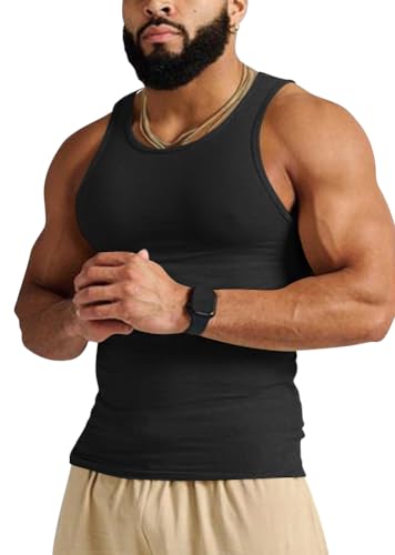 nicticsi Herren Tank Tops Ärmellose U-Ausschnitt Muskelshirt Tankshirt Tees Casual Sommer Westen Bodybuilding Unterhemd Slim Fit Athletic Tanktop Atmungsaktives Gym Tank Top B Schwarz XS von nicticsi