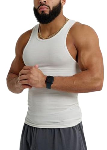nicticsi Herren Tank Tops Ärmellose U-Ausschnitt Muskelshirt Tankshirt Tees Casual Sommer Westen Bodybuilding Unterhemd Slim Fit Athletic Tanktop Atmungsaktives Gym Tank Top B Weiß XS von nicticsi