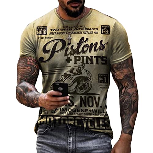 nicticsi Herren Vintage T-Shirt Print Top Slim Fit O-Ausschnitt Kurzarm Rundhal Fashion Basic Shirt Sommer Oversize Oberteile StilA-Beige L von nicticsi