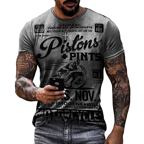 nicticsi Herren Vintage T-Shirt Print Top Slim Fit O-Ausschnitt Kurzarm Rundhal Fashion Basic Shirt Sommer Oversize Oberteile StilA-Grau1 L von nicticsi