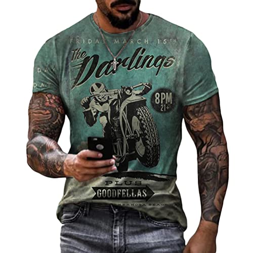 nicticsi Herren Vintage T-Shirt Print Top Slim Fit O-Ausschnitt Kurzarm Rundhal Fashion Basic Shirt Sommer Oversize Oberteile StilA-Hellblau 3XL von nicticsi