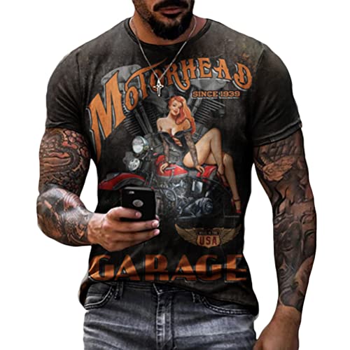 nicticsi Herren Vintage T-Shirt Print Top Slim Fit O-Ausschnitt Kurzarm Rundhal Fashion Basic Shirt Sommer Oversize Oberteile StilF-Orange M von nicticsi