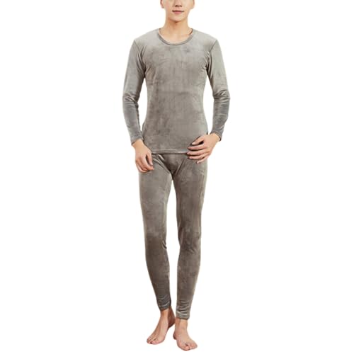 nicticsi Herren Winter Schlafanzug Flanell Pyjama Set Warm Plüsch Langarm Flauschiger Hausanzug Rundhals Pullover + Jogginghose Zweiteiliges Set Bequemes Pyjama-Set für zu Hause B Grau XS von nicticsi