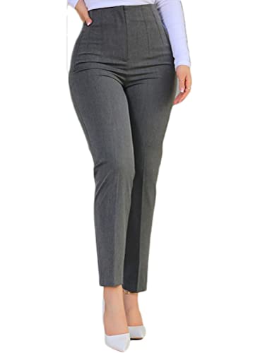 nicticsi Hosen Damen Elegante Anzughose Slim Fit Business Stoffhose Freizeithose Hohe Taille Schmales Bein Mit Taschen Casual Daily Office Hose A Dunkelgrau M von nicticsi