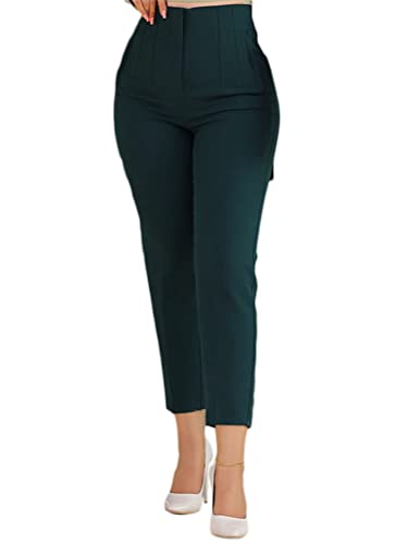 nicticsi Hosen Damen Elegante Anzughose Slim Fit Business Stoffhose Freizeithose Hohe Taille Schmales Bein Mit Taschen Casual Daily Office Hose A Dunkelgrün M von nicticsi