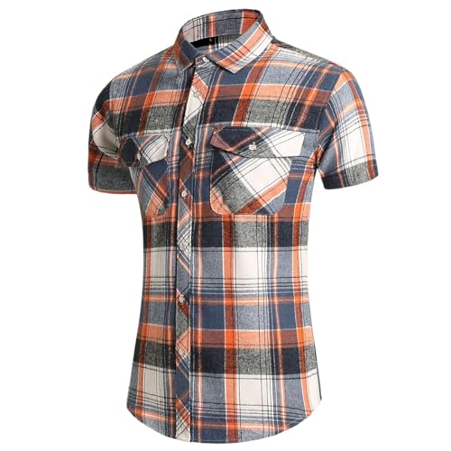 nicticsi Kurzarm Karierteshemd für Herren Button-Down Revers Hemden mit Zwei Brusttasche Mode Vielseitiges Karohemd Business Arbeitshemden Bequemes Atmungsaktiv Sommerhemd A06 XL von nicticsi