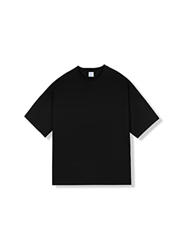 nicticsi Oversized T-Shirt Herren Rundhals Kurzarm Oberteile Sommer Casual Einfarbiges Basic Männer Shirt Mode Lose Tops Sport Streetwear | Heavy Tshirt mit 220 GSM Baumwolle A Schwarz XL von nicticsi