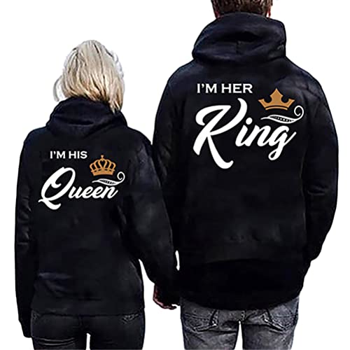 nicticsi Pärchen Hoodie Set King Queen Sweatshirt Pullover für Paare Hoodie Couple Kapuzenpulli Partner Liebespaar 1 Stücke Sports A Queen M von nicticsi