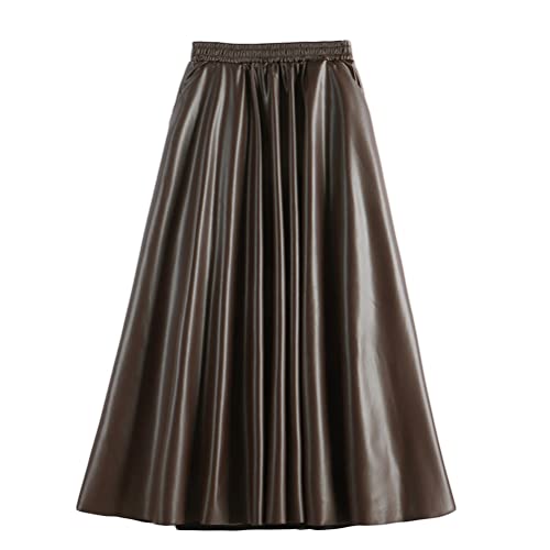 nicticsi Pu-Lederrock Frauen Herbst Winter Knopf A-Linie Langer Rock Damen Hohe Taille Bleistiftrock B Kaffee Einheitsgröße von nicticsi