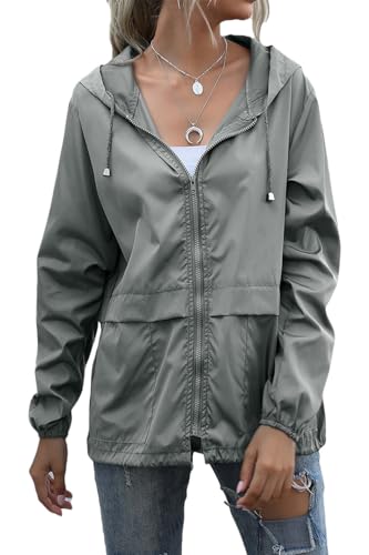 nicticsi Regenjacke Damen Leichte Outdoor Kurze Jacke Wasserdicht Übergangsjacke mit Kapuze Sportjacke Outdoorjacke Laufjacke Windbreaker Dünne Regenjacke Leichte Kurzmantel A-hellgrau XXL von nicticsi
