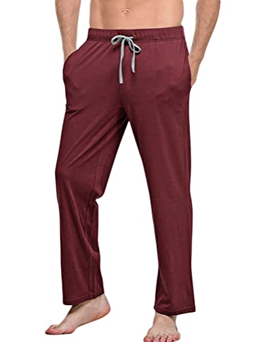 nicticsi Schlafanzughose Herren Lang Baumwolle Pyjamahose Nachtwäsche Pyjama mit Elastischer Taille Loungewear für Männer Rot XXL von nicticsi