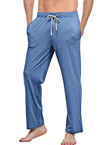 nicticsi Schlafanzughose Herren Nachtwäsche Lang Hose Pyjamahose Baumwolle Weiche Unifarbene Loungewear Sleepwear Schlafhose Freizeithose mit Elastischem Bund und Tasche Hellblau XXL von nicticsi