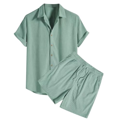 nicticsi Sommer Cordhemd und Shorts Anzug für Herren Klassischer Farbblock/Einfarbig 2 Teiliges Kurzarm Button-Up Revers Hemd + Kurze Hose Sets Sports Freizeitanzug Männer C Grün L nicticsi Sommer Cordhemd und Shorts Anzug für Herren Klassischer Farbblock/Einfarbig 2 Teiliges Kurzarm Button-Up Revers Hemd + Kurze Hose Sets Sports Freizeitanzug Männer C Grün L von nicticsi