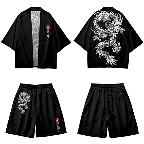 nicticsi Yukata Herren Japanischer Kimono Sommer Schlafanzug Hausanzug Set Cardigan Lose Outwear Vintage 3/4 Hülse Vielfarbig Druck Nachthemd Herrenhemd Stil1 XL von nicticsi