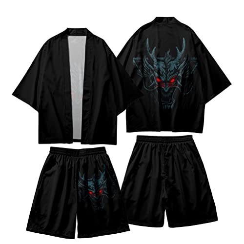 nicticsi Yukata Herren Japanischer Kimono Sommer Schlafanzug Hausanzug Set Cardigan Lose Outwear Vintage 3/4 Hülse Vielfarbig Druck Nachthemd Herrenhemd Stil2 L von nicticsi