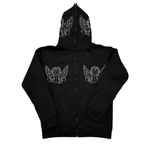 nicticsi Zip Up Hoodie für Damen Herren Goth Skelett Graphics Jacke Herbst Frühling Harajuku für Paare Sweatshirt Vintage Kordelzug Sweatjacke mit Kapuze Top Schwarz2 A XL von nicticsi