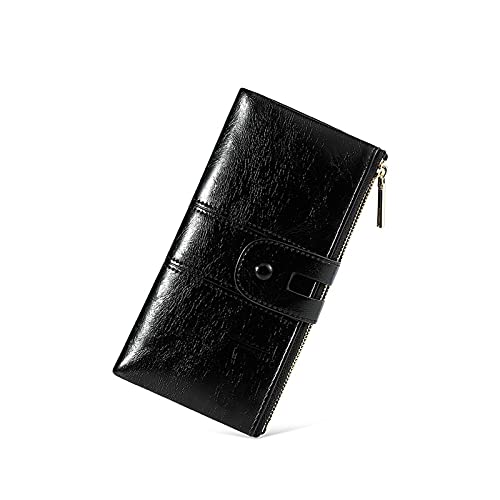 niei Geldbörsen für Damen Brieftasche mit großer Kapazität PU. Leder Brieftasche Lange Münze Geldbörse Schnalle Kartenbeutel Casual Clutch (Color : Black) von niei