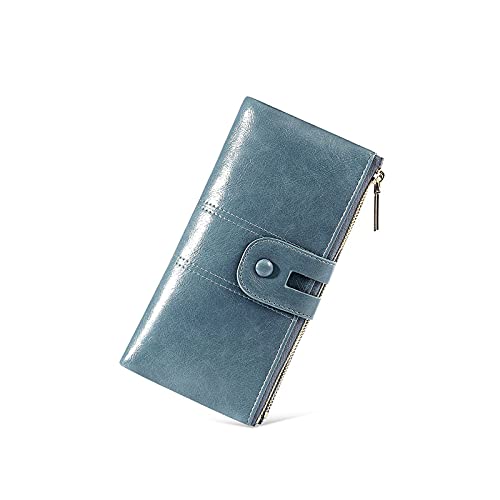 niei Geldbörsen für Damen Brieftasche mit großer Kapazität PU. Leder Brieftasche Lange Münze Geldbörse Schnalle Kartenbeutel Casual Clutch (Color : Blue) von niei