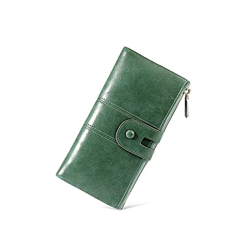niei Geldbörsen für Damen Brieftasche mit großer Kapazität PU. Leder Brieftasche Lange Münze Geldbörse Schnalle Kartenbeutel Casual Clutch (Color : Green) von niei