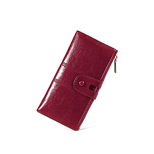 niei Geldbörsen für Damen Brieftasche mit großer Kapazität PU. Leder Brieftasche Lange Münze Geldbörse Schnalle Kartenbeutel Casual Clutch (Color : Red) von niei
