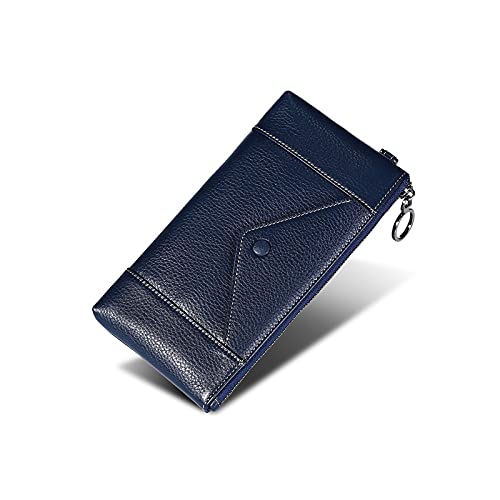 niei Geldbörsen für Damen Damen Clutch Leder Litschi Korn Hand Brieftasche Rindsleder Umschlag Damen Tasche (Color : Blue) von niei