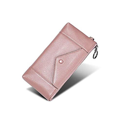 niei Geldbörsen für Damen Damen Clutch Leder Litschi Korn Hand Brieftasche Rindsleder Umschlag Damen Tasche (Color : Pink) von niei