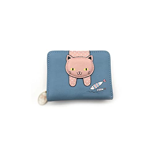 niei Geldbörsen für Damen Frauen Nette Katze Geldbörse Kleine Reißverschluss Brieftasche PU-Leder Frauen Münze Geldbörse Weibliche Kartenhalter Brieftasche (Color : Blue) von niei