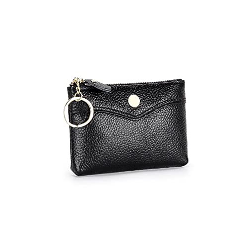 niei Geldbörsen für Damen Rindsleder-Münzbörse für weibliche Multifunktions-Damen-Reißverschlusstaschen mit Schlüsselring-Münzsäcke (Color : Black) von niei