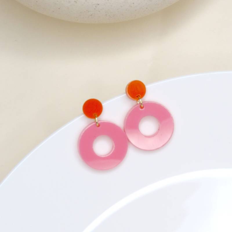 Colorblock Circle Ohrstecker in Orange & Rosa von niemalsmehrohnede