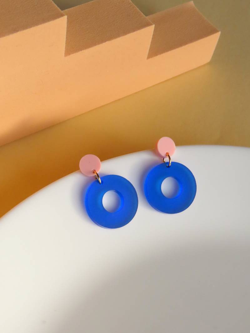 Colorblock Circle Ohrstecker in Rosa Tintenblau von niemalsmehrohnede