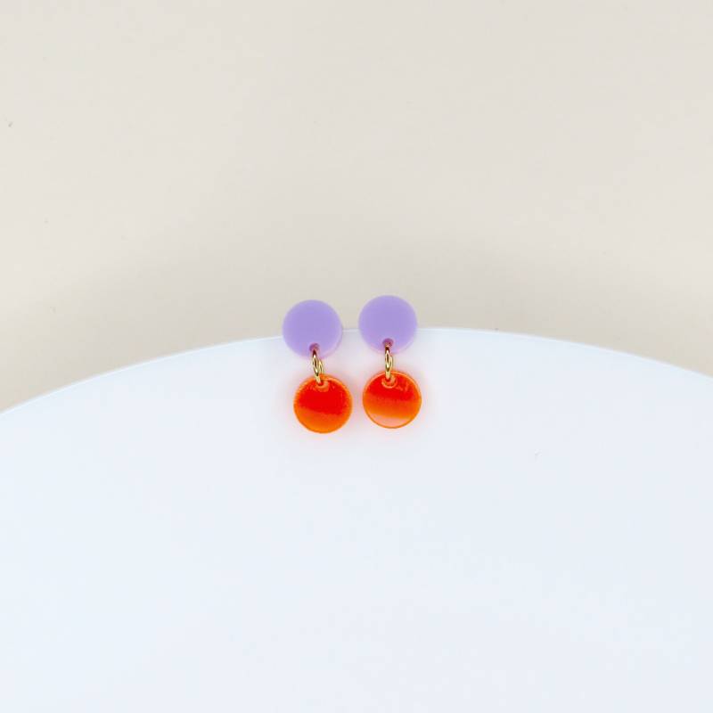 Dotty Acryl Ohrringe in Flieder Neonorange von niemalsmehrohnede