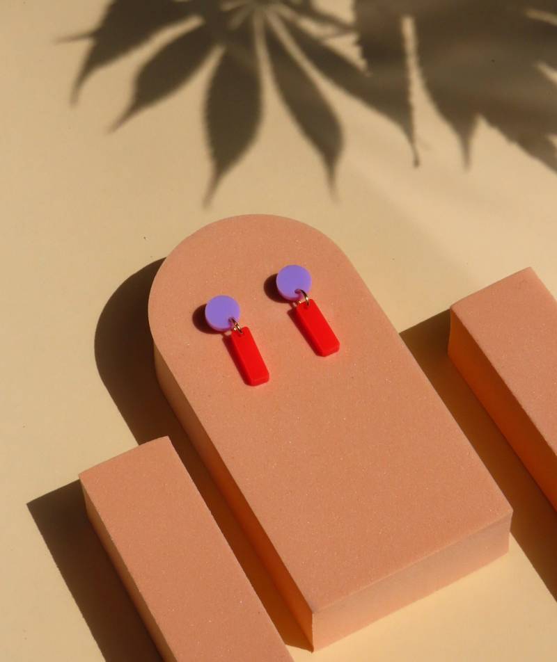 Mini Sticks Statement Ohrringe - Flieder Feuerrot von niemalsmehrohnede