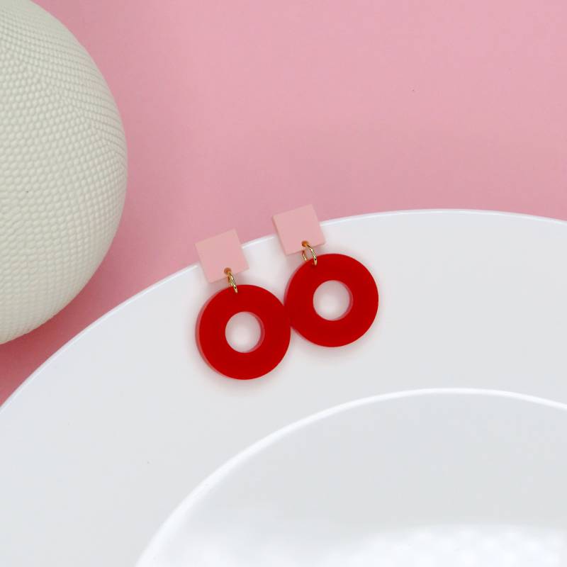Square Circle Ohrstecker in Rosa & Rot von niemalsmehrohnede