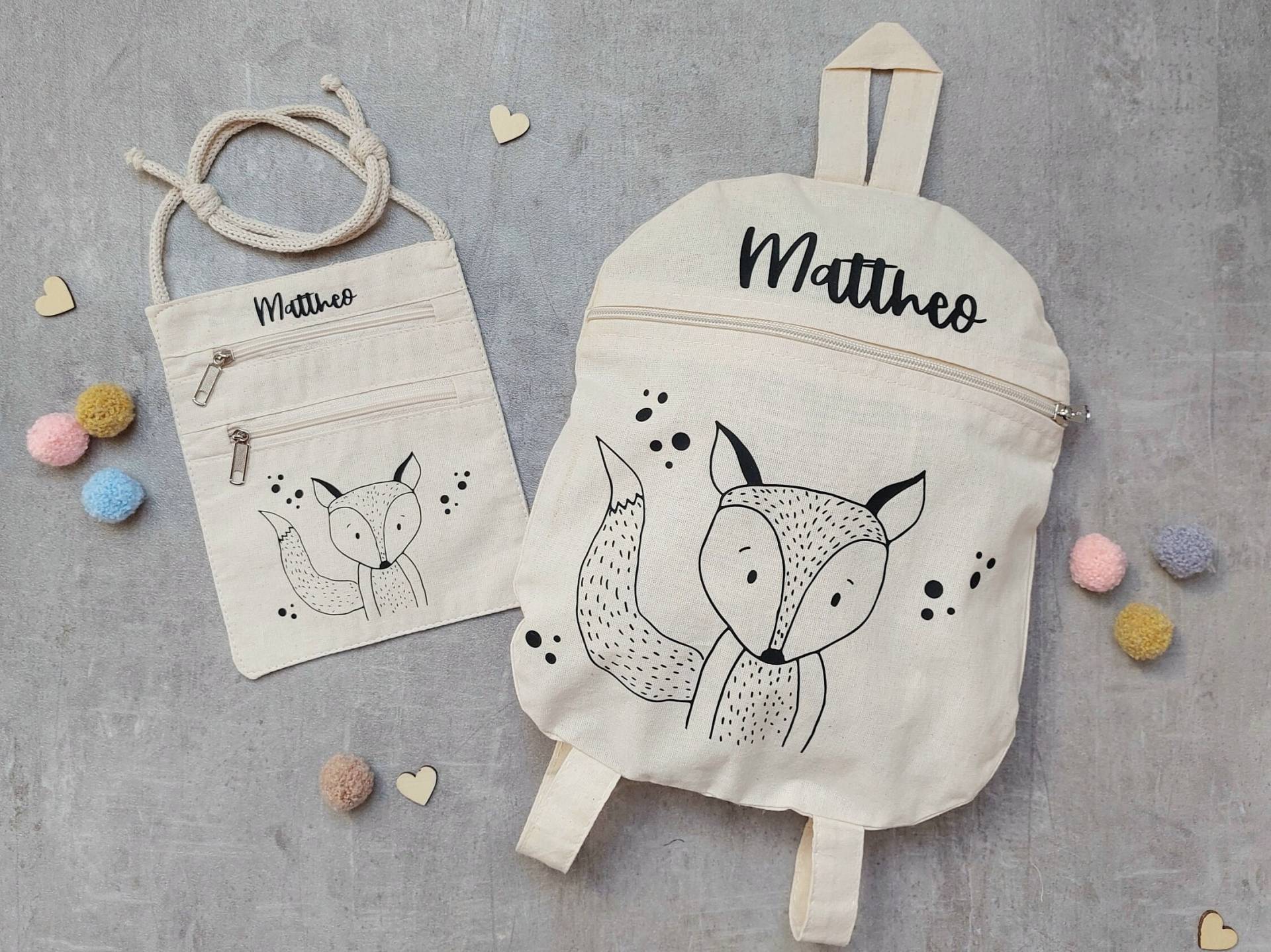 Brustbeutel Und Rucksack Personalisierbar - Geschenk-Set Mit Namen Tiermotiv Aus 100% Baumwolle Für Den Perfekten Kita-start von nifesahandmade