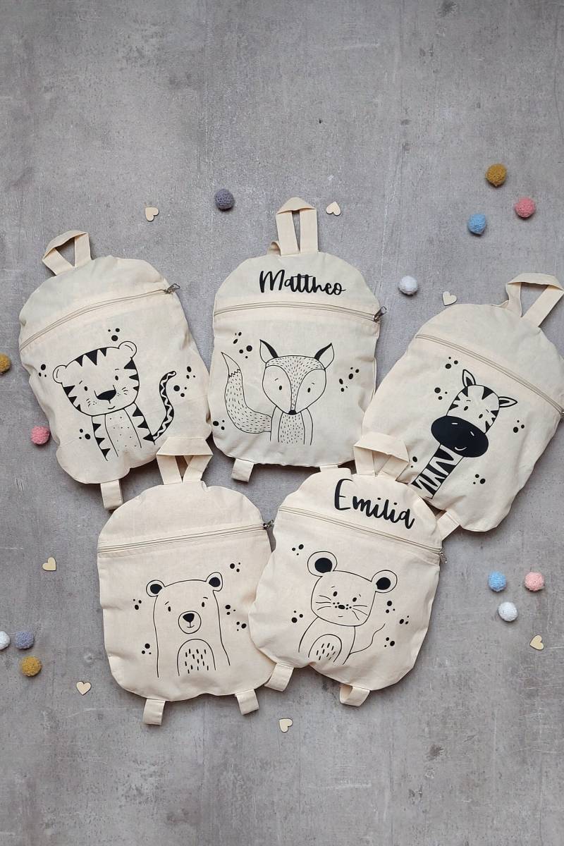 Rucksack Kinder Personalisierbar - Für Mit Namen Und Tiermotiv Aus 100% Baumwolle, Perfekt Als Geschenk Den Kita-start von nifesahandmade