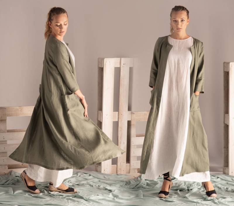 Offene Vordere Lange Leinenweste, Bequeme Sommerjacke, Plus Größe Leinenkleidung, Dünner Und Leichter Cardigan-Mantel, Leinen-strandvertuschung von nikkaplace