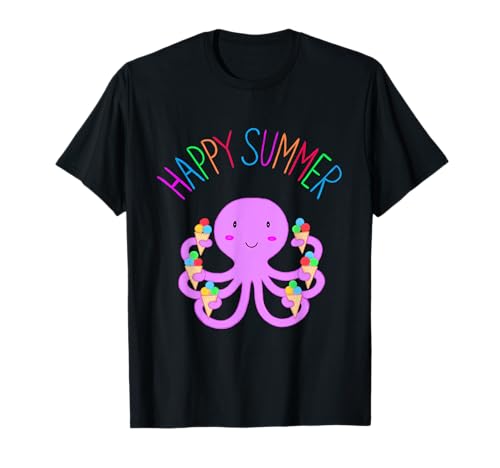 Oktopus mit Eis Sommer Kraken Kinder Sommerzeit Freude T-Shirt von nikki_malt_was