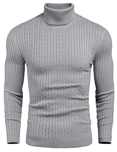 9 Bull Herren Rollkragenpullover mit Zopfmuster, Slim Fit - Grau - Groß von nine bull