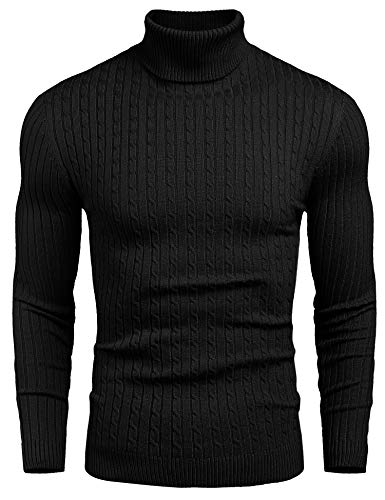 9 Bull Herren Rollkragenpullover mit Zopfmuster, Slim Fit - Schwarz - X-Groß von nine bull