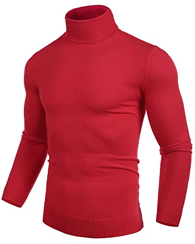 nine bull Leichter Rollkragenpullover für Herren, schmale Passform, gestrickt, langärmelig, Thermo-Pullover, Red-1, XX-Large von nine bull