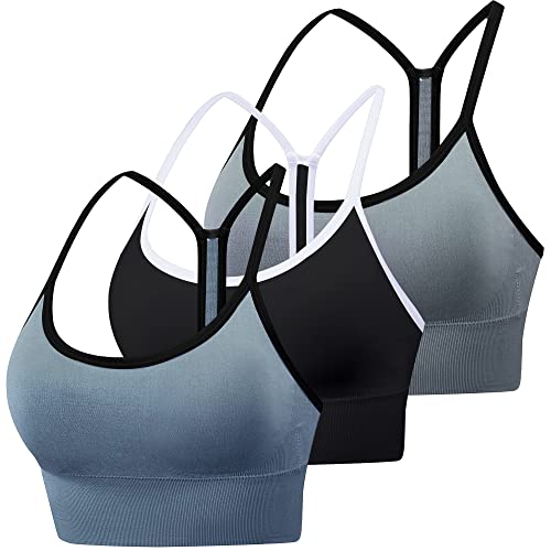 nine bull Nahtlose Sport-BHs für Damen, 3er-Pack, weiche abnehmbare Körbchen, Yoga, Sport, BH für Yoga, Fitness, Schwarz+Grau+Blau, 75D von nine bull