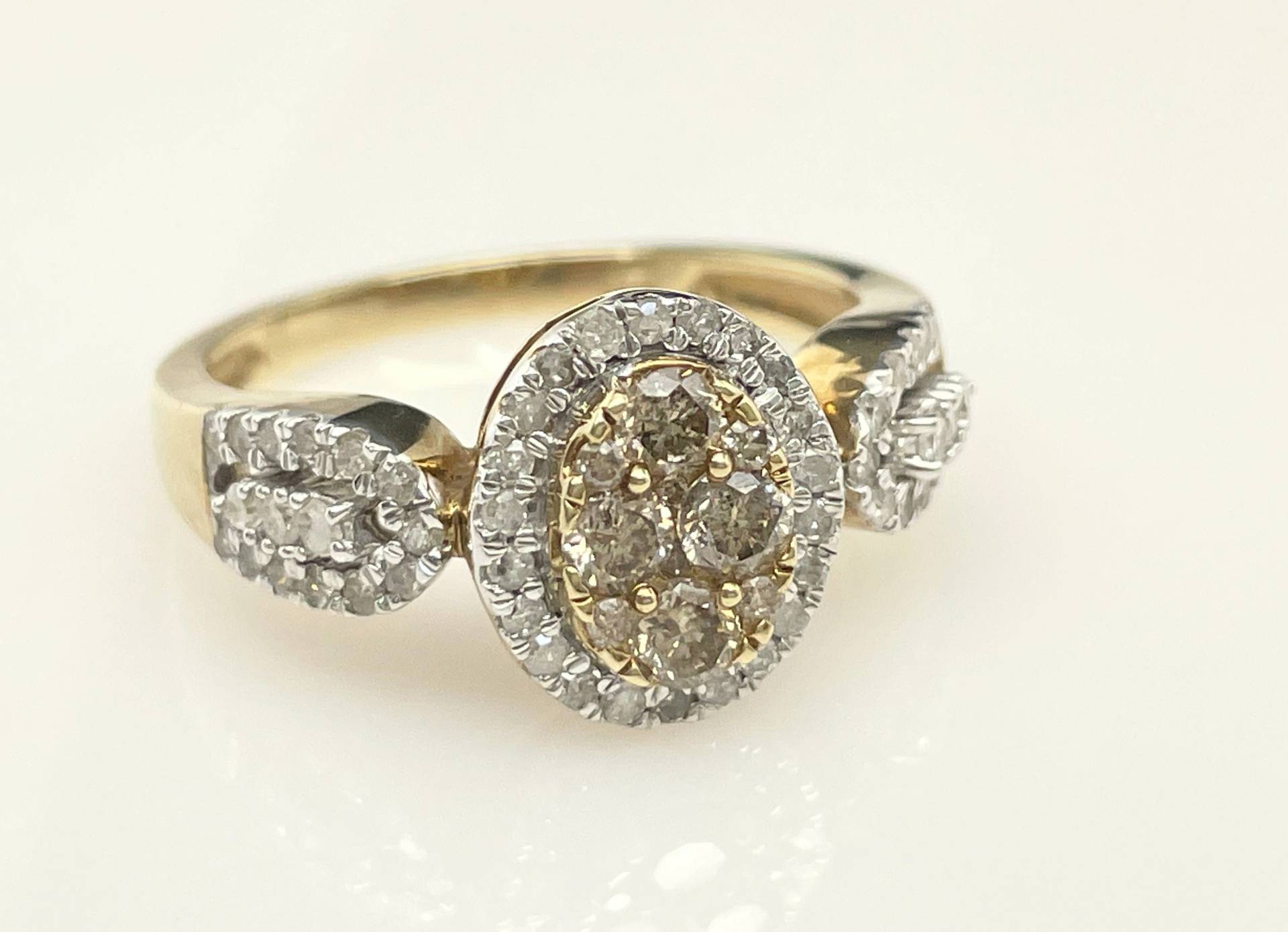 Vintage Gold & Diamonds Cluster Ring 9Ct 1.0 Ct Diamanten von ninemaidensjewels