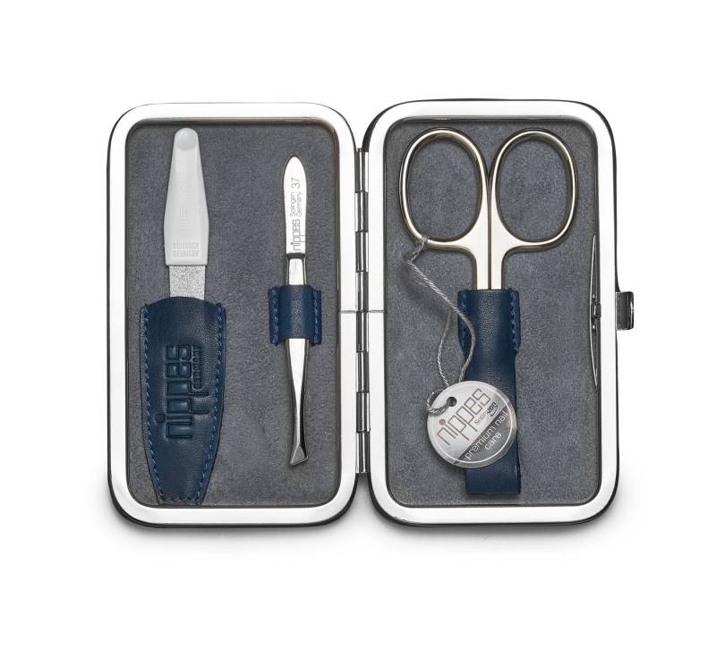nippes Solingen Maniküre-Etui Maniküre Set Vintage, Rind- & Wildleder-Etui, Vernickelte Instrumente, 3 tlg., Außen und innen echtes Leder von nippes Solingen