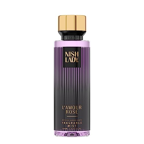 NishLady Body Mist - Fragrance Mist – Body Spray - Body Parfüm - 260 ml - Perfekte Wahl für Tägliche Erfrischung und Besondere Momente (260 ml (1er Pack), L'amour Rose) von nishlady
