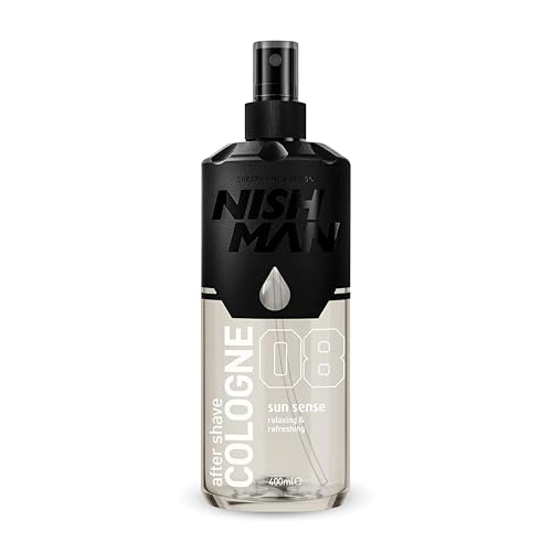 NISHMAN Aftershave Cologne 08 - Sun Sense 400ml – Erfrischende Aftershave Sprüh-Lotion für Herren – Duft von Zitrone, Orangenblüte, Vanille & Zedernholz – Herren Aftershave Kölnisch Wasser von nishman
