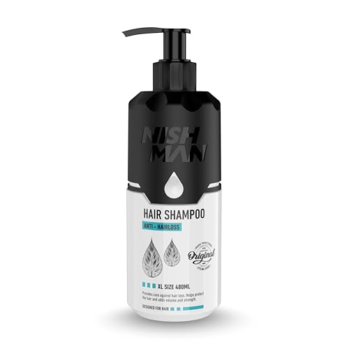 NISHMAN Haarshampoo – Anti-Haarausfall-Formel 480ml – Stärkende & Nährende Kopfhautpflege – Verdickendes Shampoo Für Männer & Frauen – Reduziert Haarausfall, Fördert Haarwachstum & Stellt Volleres, Ge von nishman