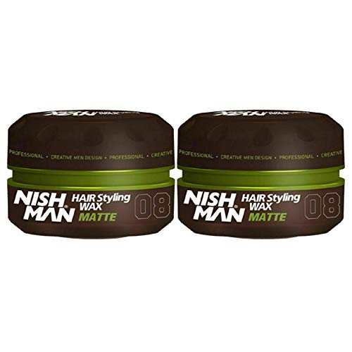 NISHMAN Hair Styling Wax for Men 08 - Matte 150g - Vanilla Scent - Natural Matte Look - Strong Hold - Hair Clay Aqua Wax - Long Lasting Control and Definition (2 Stück) von nishman